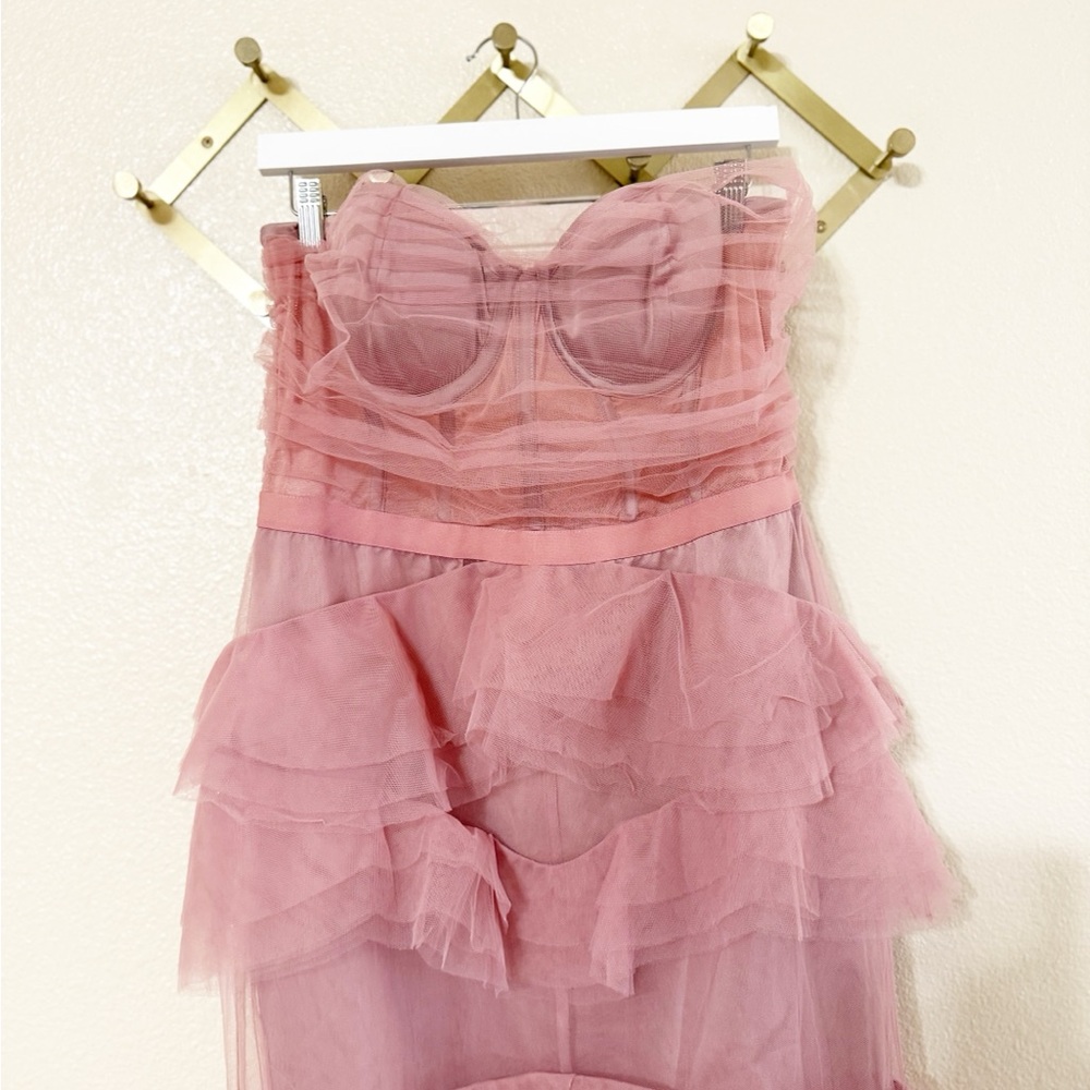 Michael Costello x Revolve Alai Strapless Pink Tulle Layer Ruffle Dress size XL - Picture 9 of 12